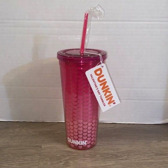 Dunkin’ Valentine's Day Heart Tumbler 2025 Pink Heart Shaped Straw New - Picture 1 of 2